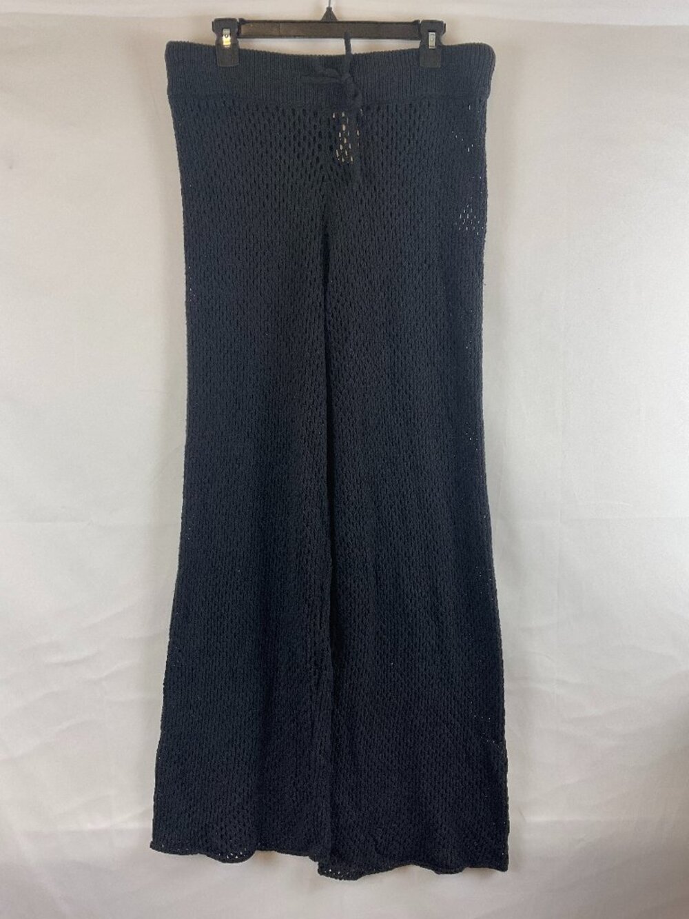 We Wore What Knit Semi-Open Weave Pants L Black Elastic Tie Waist Wide Leg